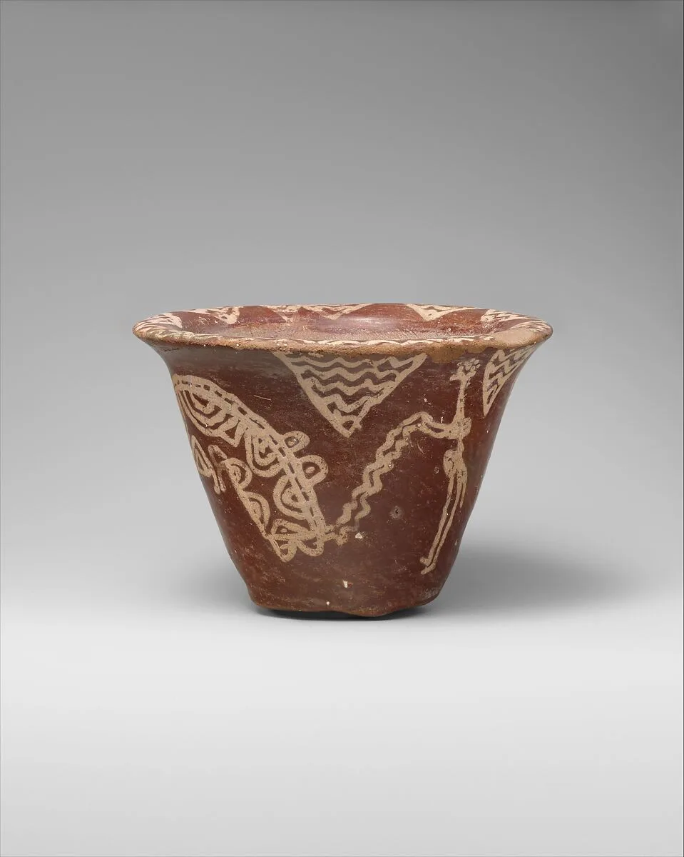 White cross-lined ware bowl illustrating a hippo hunt — Unknown