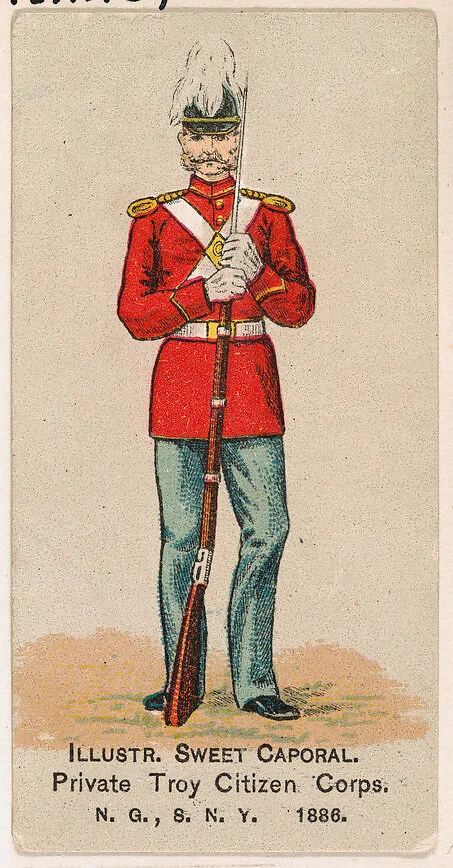 Private, Troy Citizen Corps., National Guard of the State of New York, 1886, from the Military Series (N224) issued by Kinney Tobacco Company to promote Sweet Caporal Cigarettes — Kinney Brothers Tobacco Company