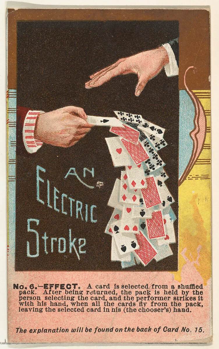 Number 6, An Electric Stroke, from the Tricks with Cards series (N138) issued by W. Duke, Sons & Co. to promote Honest Long Cut Tobacco — W. Duke, Sons & Co.|The Giles Company