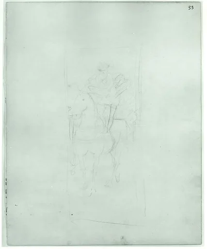 33r. A bareback rider, 33v. Design for an advertisement