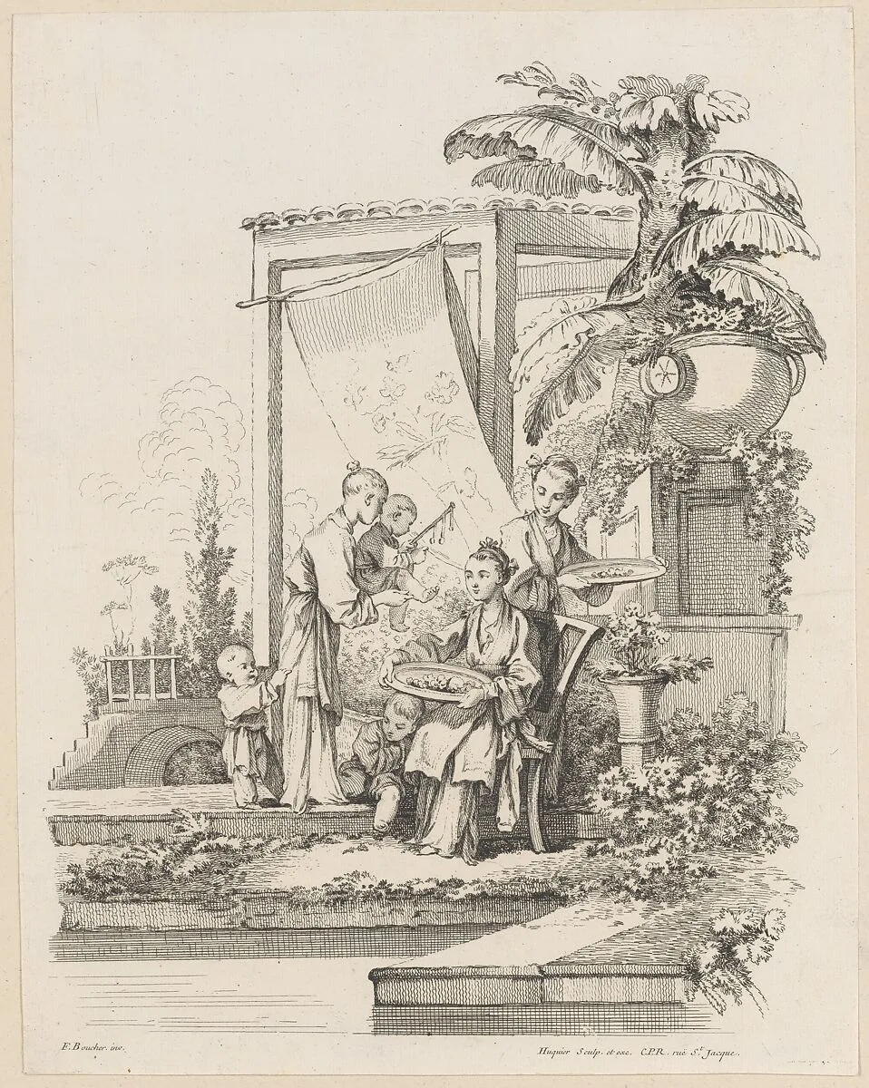 Seated Woman with Children and Servants — François Boucher|Gabriel Huquier