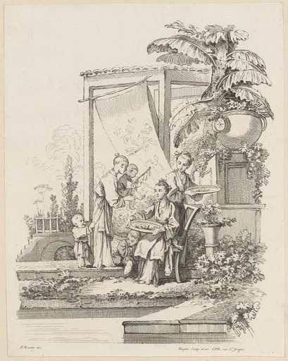 Seated Woman with Children and Servants