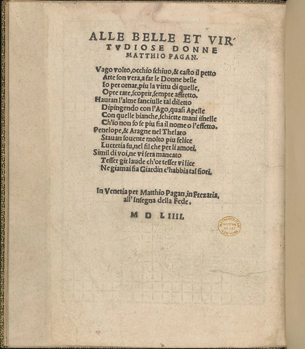 Giardineto novo di punti tagliati et gropposi per exercitio & ornamento delle donne (Venice 1554), page 24 (verso) — Lloyd, Wallis & Lloyd|Matteo Pagano