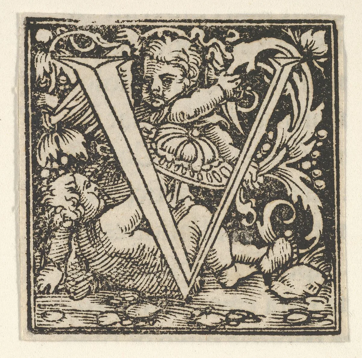 Initial letter V with putti — Heinrich Vogtherr the Elder