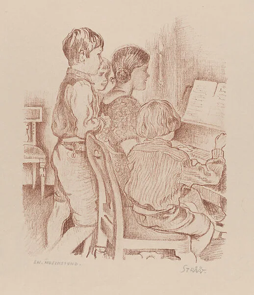 Music lesson (En. Musikstund), from the portfolio of the Swedish Fine Art Print Society (Föreningen för Grafisk Konst) — Hjalmar Strååt|Föreningen för Grafisk Konst