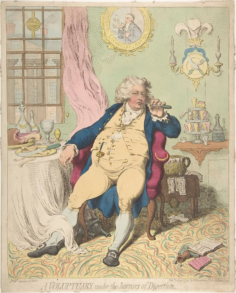 A Voluptuary Under the Horrors of Digestion — James Gillray|Hannah Humphrey