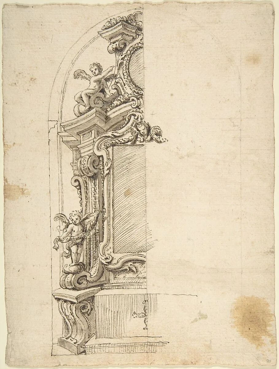 Half design for the decoration of an Altar with Putti — Anonymous, Italian, Piedmontese, 18th century