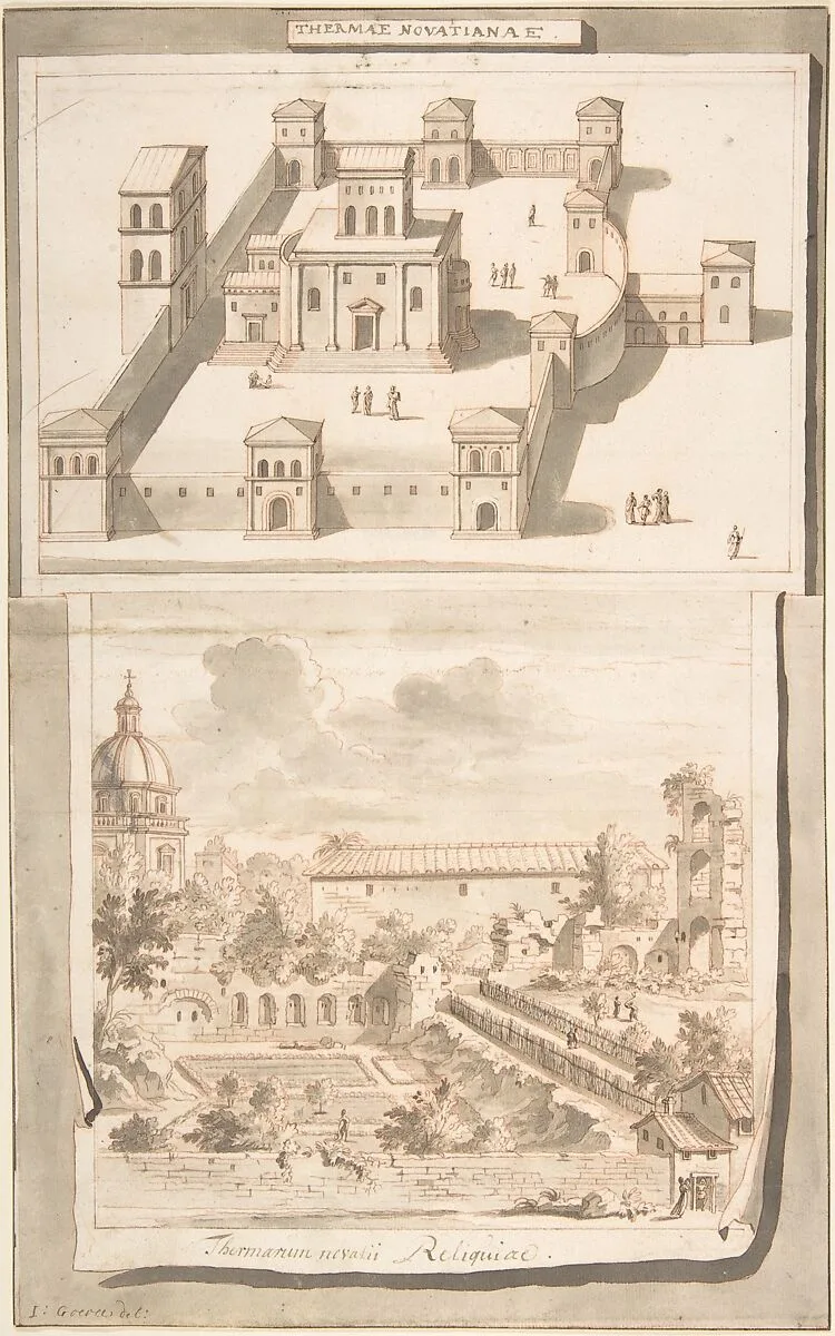 A Reconstruction of the Thermae of Novitian (above) and a View of the Ruins (below) — Jan Goeree