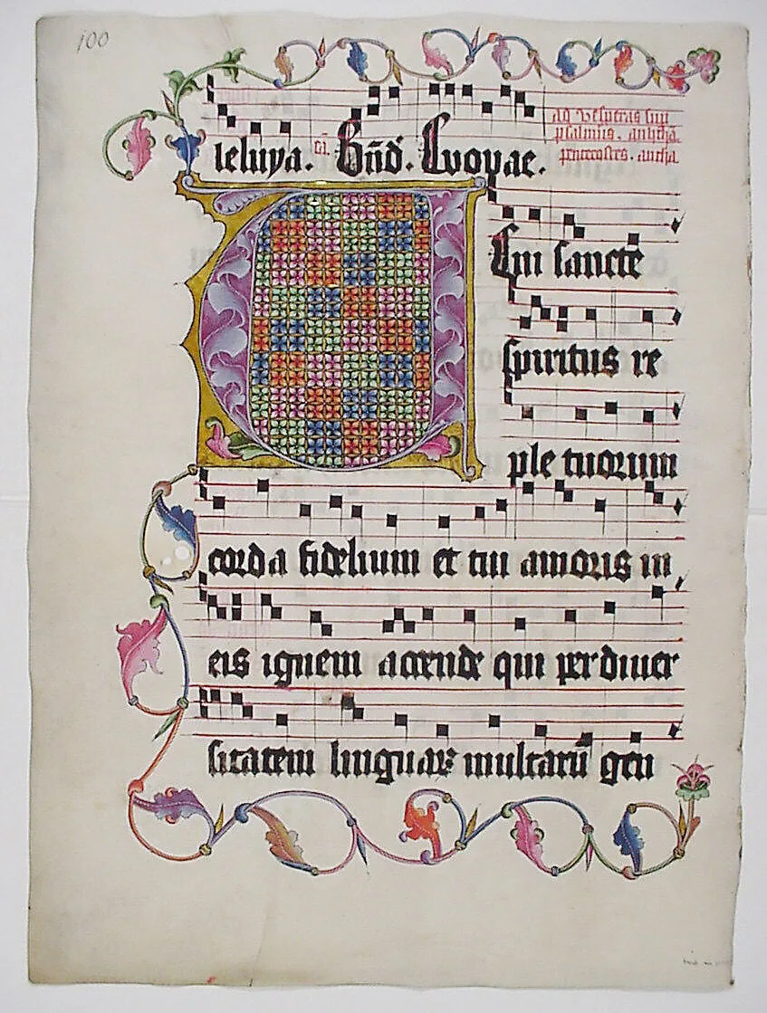 Manuscript Leaf with Initial V, from an Antiphonary — Unknown
