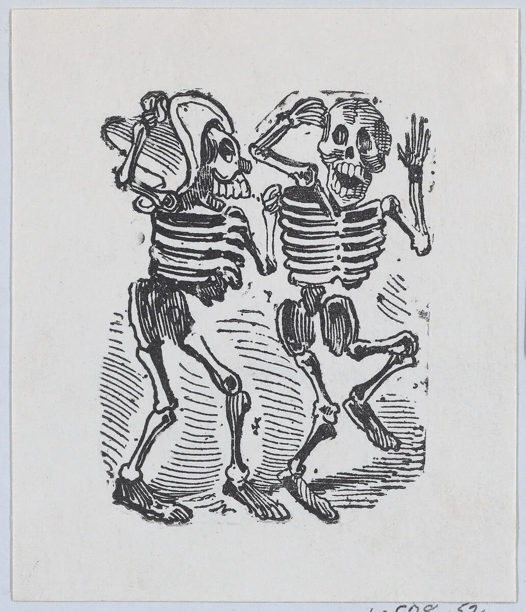 Two skeletons smiling and dancing — José Guadalupe Posada|José Sanchez