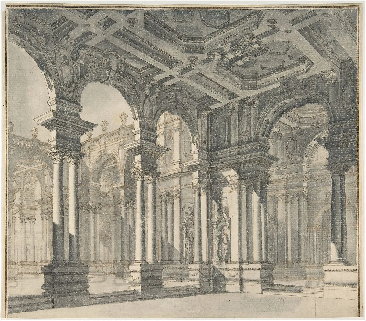 Design for a Stage Set with a Monumental Arcaded Courtyard. — Giuseppe Galli Bibiena