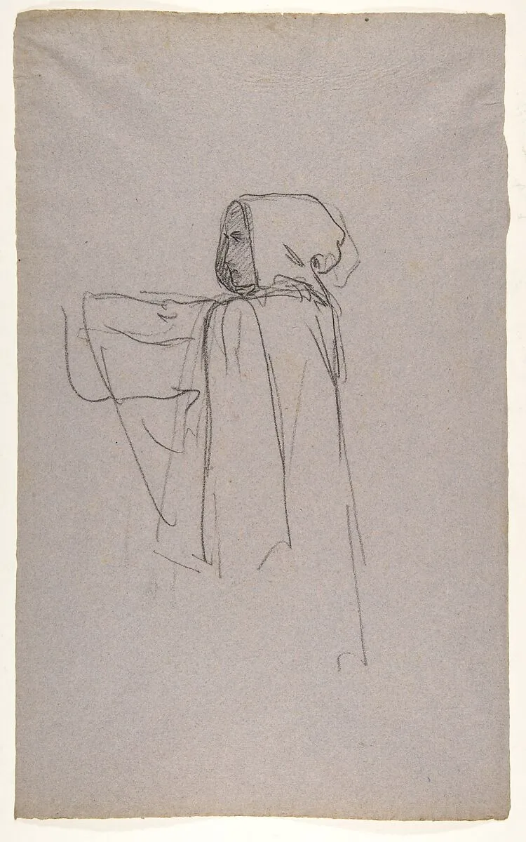Monk (lower register); verso: Drapery Study for a Bishop (lower register); (studies for wall paintings in the Chapel of Saint Remi, Sainte-Clotilde, Paris, 1858) — Isidore Pils