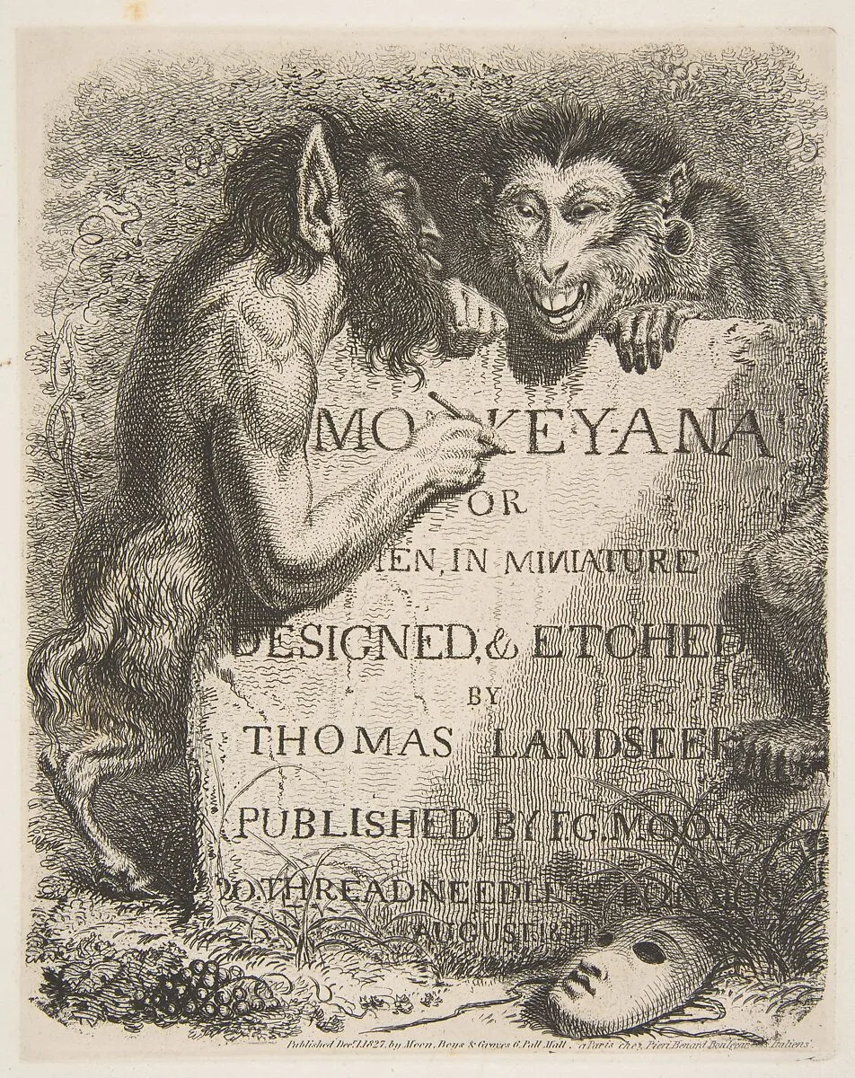 Title Page, from Monkey-ana, or Men in Miniature — Thomas Landseer|Moon, Boys & Graves|Pieri Bernard