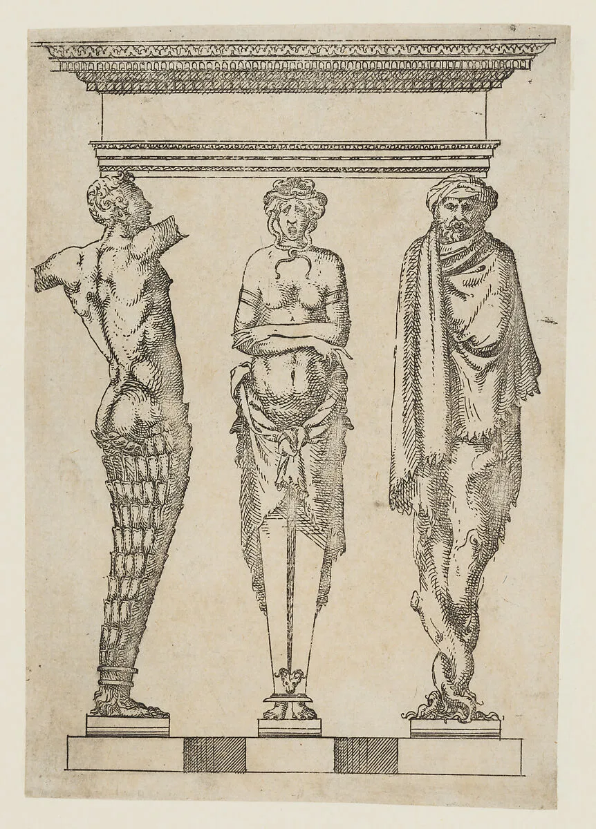 Designs for three terms — Jacques Androuet Du Cerceau|Agostino Veneziano (Agostino dei Musi)