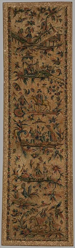 Embroidered panel with chinoiserie scenes