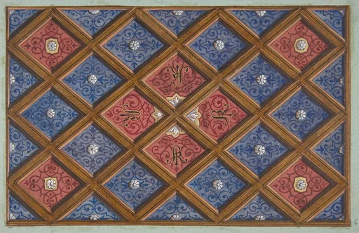 Design for a coffered ceiling with painted initials: SRI (?)