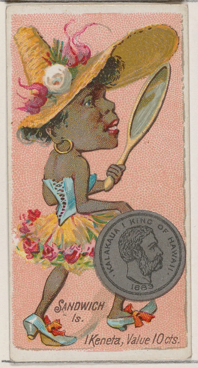 Caricatured figure from the Sandwich Islands, 1 Keneta, from the series Coins of All Nations (N72, variation 2) for Duke brand cigarettes — W. Duke, Sons & Co.