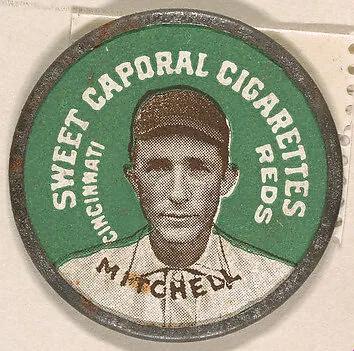 Mitchell, Cincinnati Reds (green), from the Domino Discs series (PX7), issued by Kinney Brothers — Kinney Brothers Tobacco Company