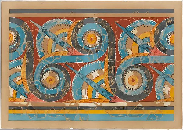 Reproduction of the "Great S-spiral frieze" fresco — Emile Gilliéron