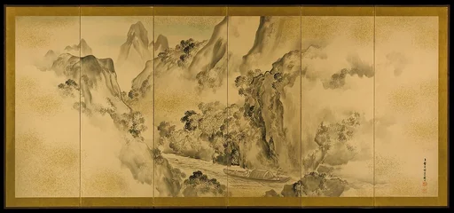 塩川文麟筆 登峨眉山図屏風|The Poet Li Bo's Visit to Mount Emei