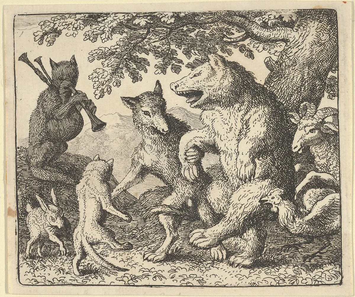 A Party in Honor of the Bear and the Wolf from Hendrick van Alcmar's Renard The Fox — Allart van Everdingen