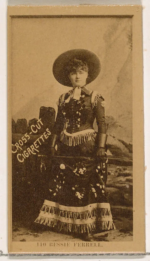 Card Number 110, Bessie Ferrell, from the Actors and Actresses series (N145-2) issued by Duke Sons & Co. to promote Cross Cut Cigarettes — W. Duke, Sons & Co.