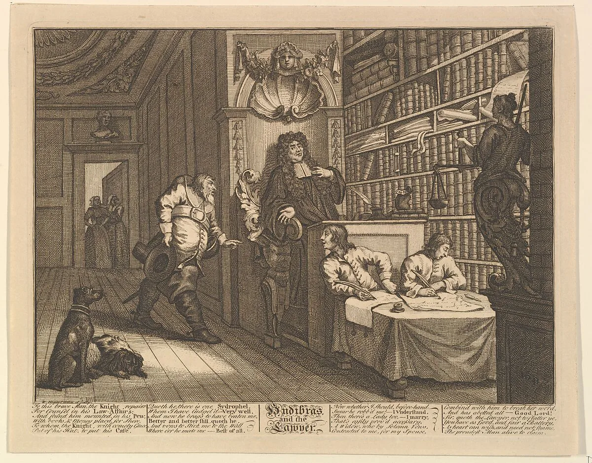 Hudibras and the Lawyer (Twelve Large Illustrations for Samuel Butler's Hudibras, Plate 12) — William Hogarth|Samuel Butler
