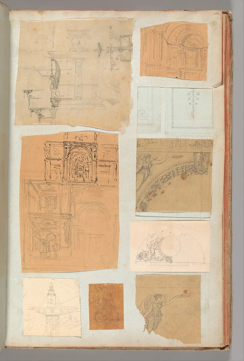Page from a Scrapbook containing Drawings and Several Prints of Architecture, Interiors, Furniture and Other Objects — Charles Percier|Pierre François Léonard Fontaine