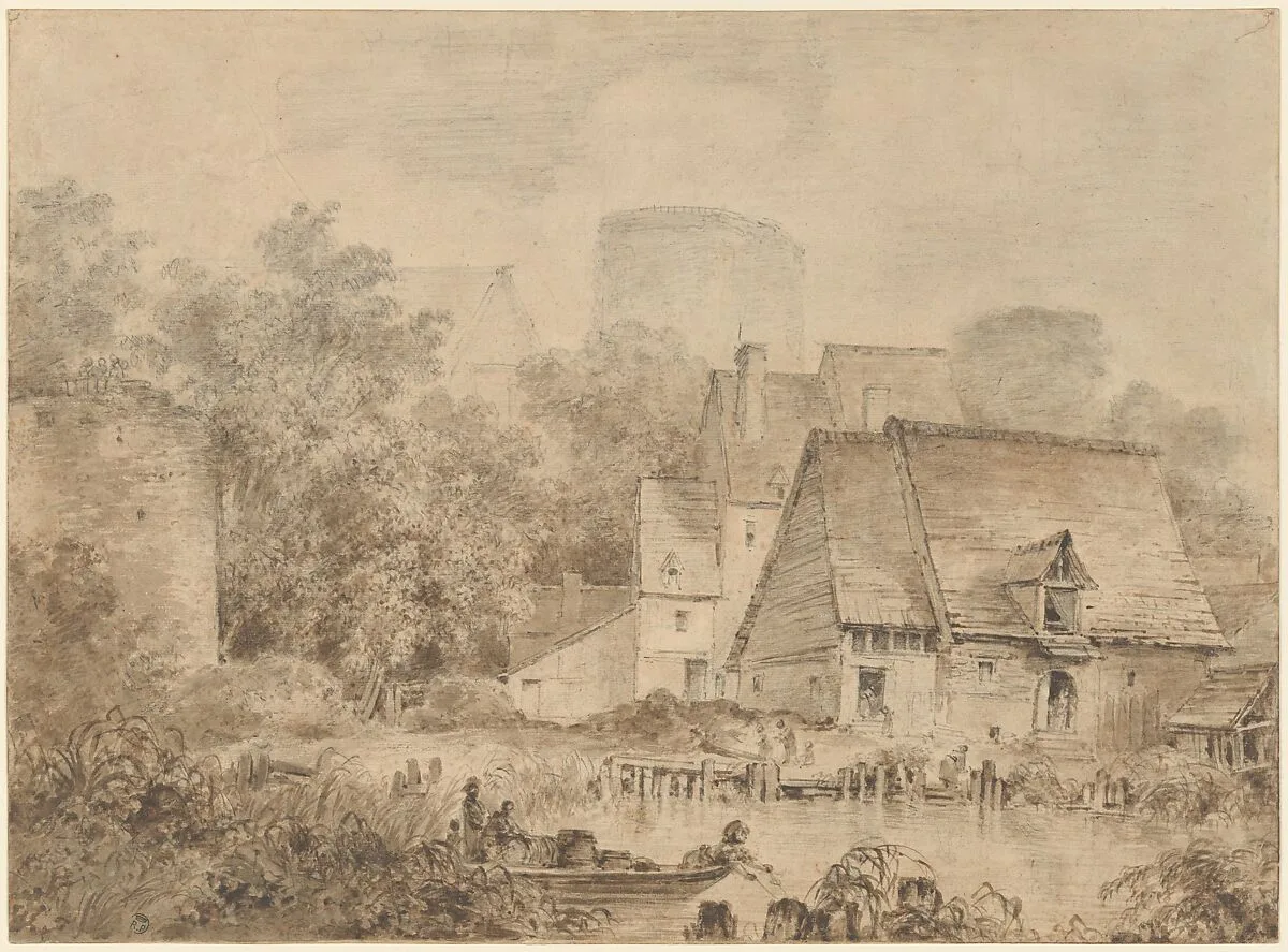 Farm Buildings beside a Waterway — Jean Honoré Fragonard
