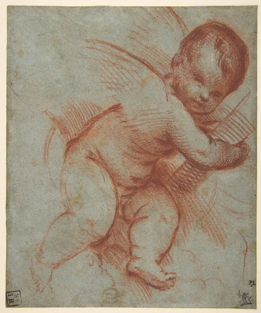 Winged Putto Holding the Base of a Cross — Titian (Tiziano Vecellio)