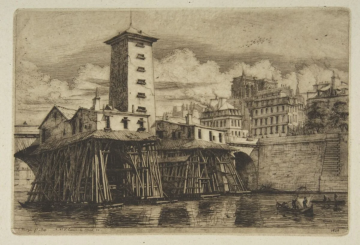 The Nôtre-Dame Pump, from "Etchings of Paris" — Charles Meryon