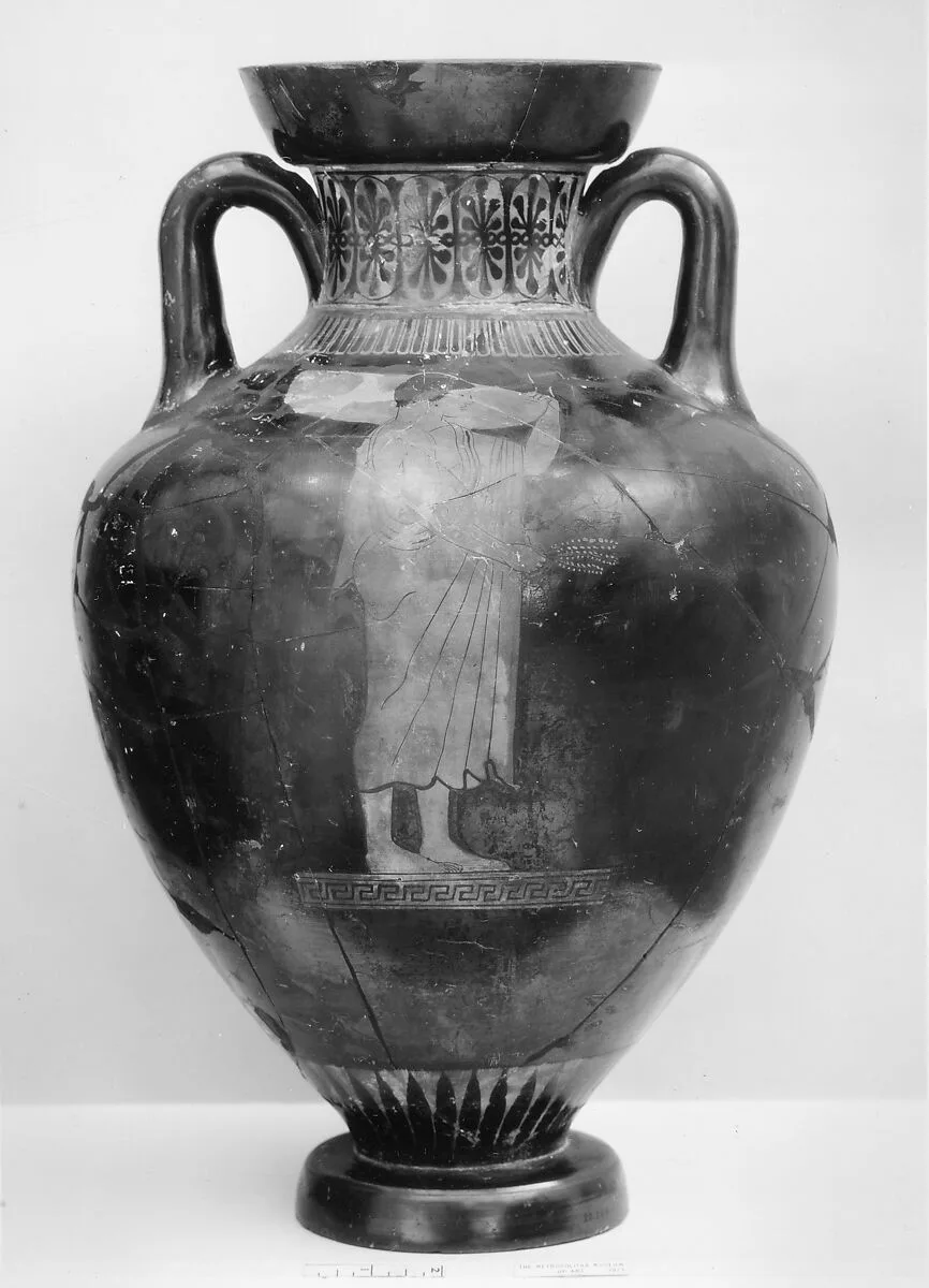 Terracotta neck-amphora of Panathenaic shape (jar) — Syleus Painter