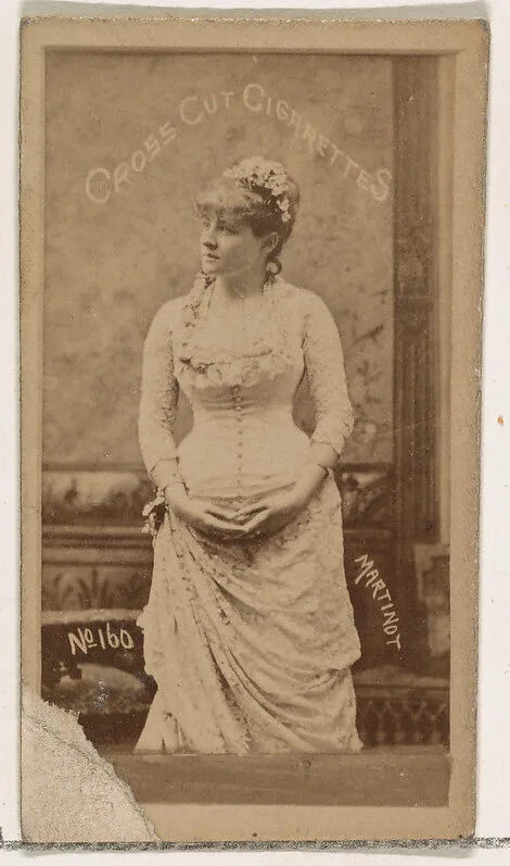 Card Number 160, Sadie Martinot, from the Actors and Actresses series (N145-1) issued by Duke Sons & Co. to promote Cross Cut Cigarettes — W. Duke, Sons & Co.