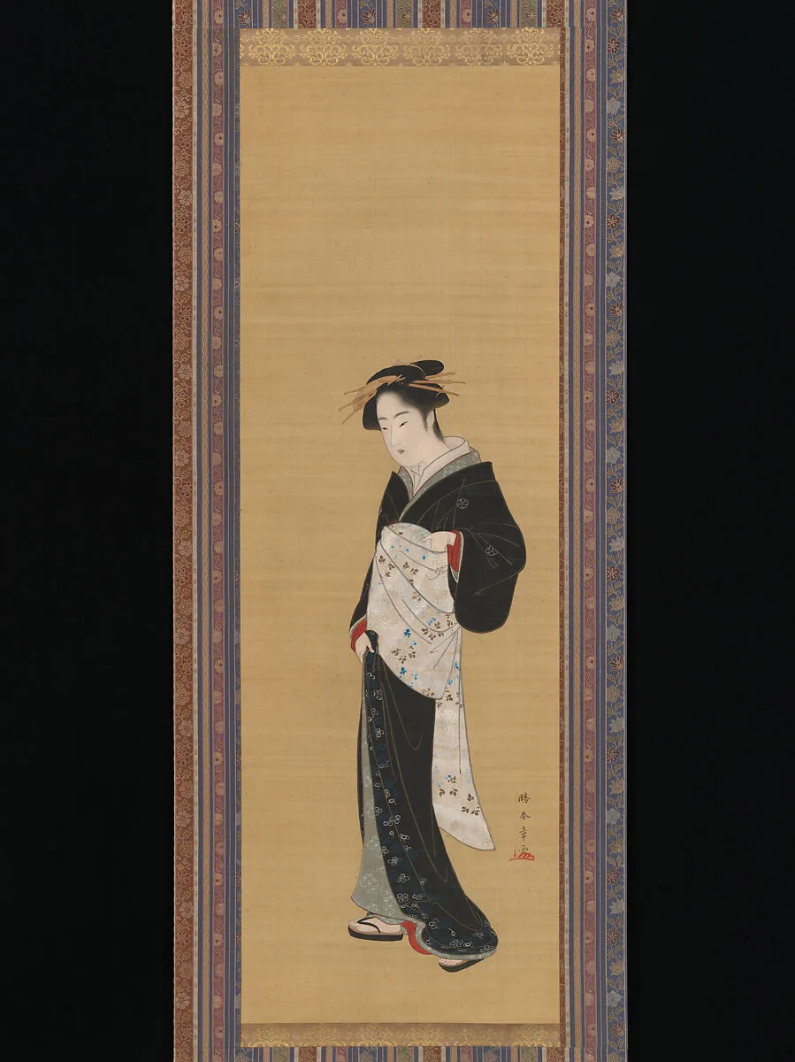 勝川春章筆 立姿美人図|Woman in a Black Kimono — Katsukawa Shunshō 勝川春章