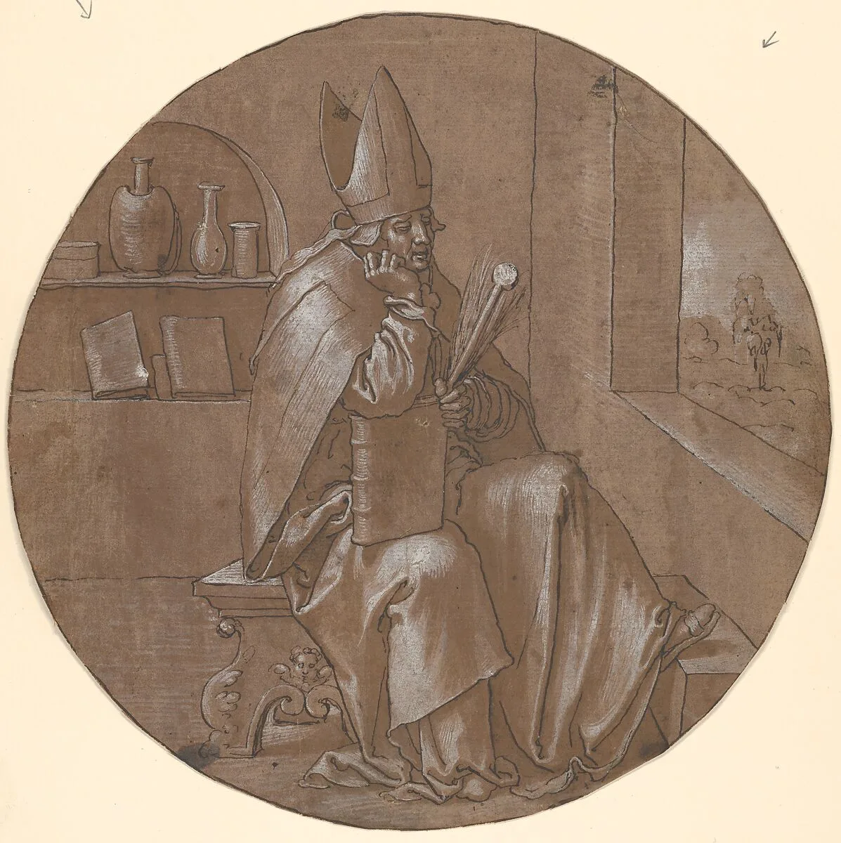 Saint Ambrose Seated in an Interior — Maerten de Vos|Anonymous, Netherlandish, 16th century