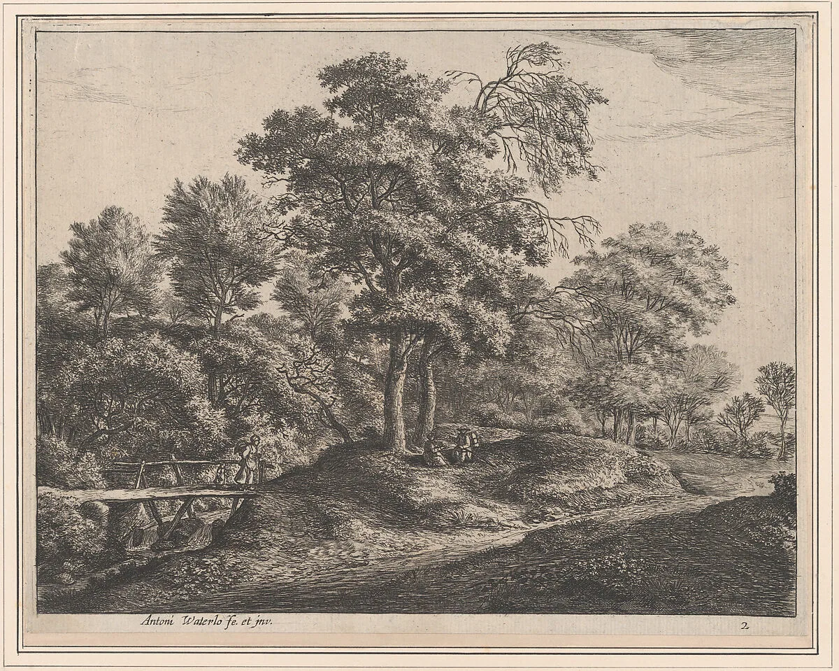 A Peasant Woman and Daughter on a Small Wooden Bridge — Anthonie Waterloo
