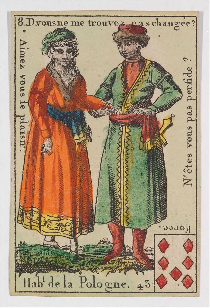 Hab.t de la Pologne, from the playing cards (for quartets) "Costumes des Peuples Étrangers" — Anonymous, French, 18th century