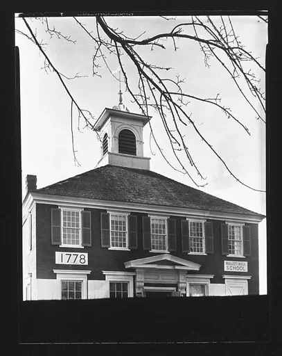 [Bullet Hill Schoolhouse with "1778" Placard on Façade]