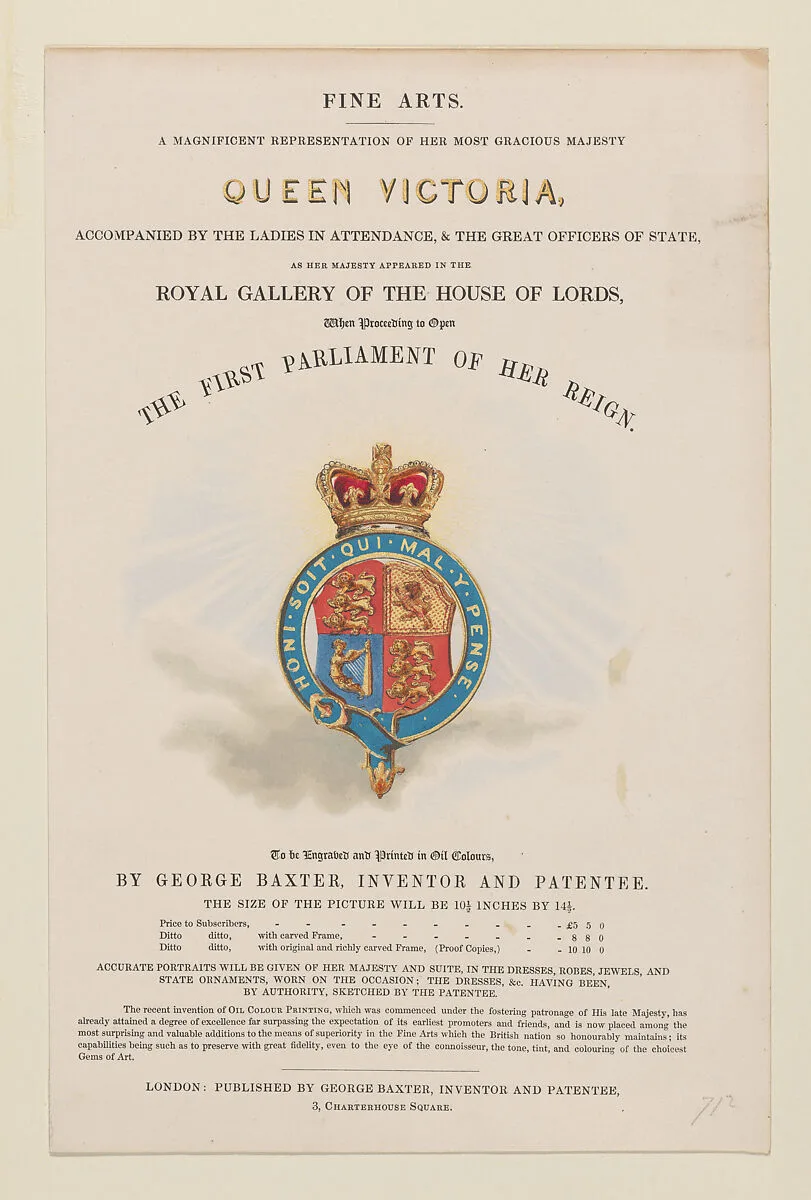 Prospectus for Queen Victoria Opening Parliament — George Baxter|Queen Victoria