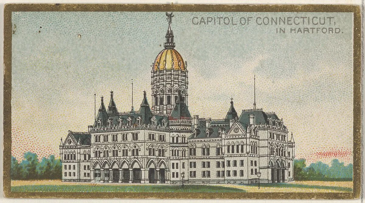 Capitol of Connecticut in Hartford, from the General Government and State Capitol Buildings series (N14) for Allen & Ginter Cigarettes Brands — Allen & Ginter|The Gast Lithograph & Engraving Company