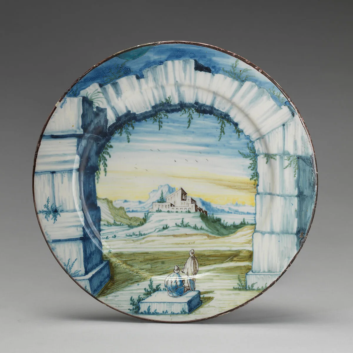 Dish with landscape seen though an arch — Siro Antonio Africa|Siro Domenico Africa|Carlo Giuseppe Rampini