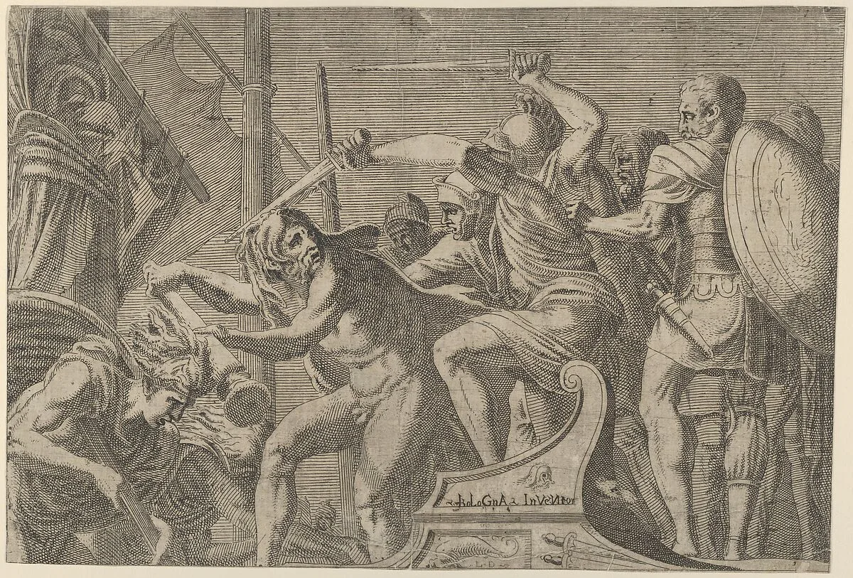 Hercules Fighting Aboard The Argonauts' Ship — Léon Davent|Francesco Primaticcio