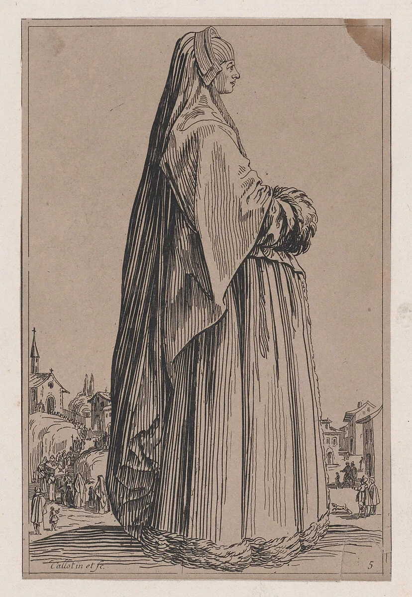 Copy of La Dame Coiffée d'un Grand Voile et a la Robe Bordée de Fourrures (The Lady Wearing a Long Veil and a Fur-Lined Robe), from La Noblesse (The Nobility) — Jacques Callot|Anonymous