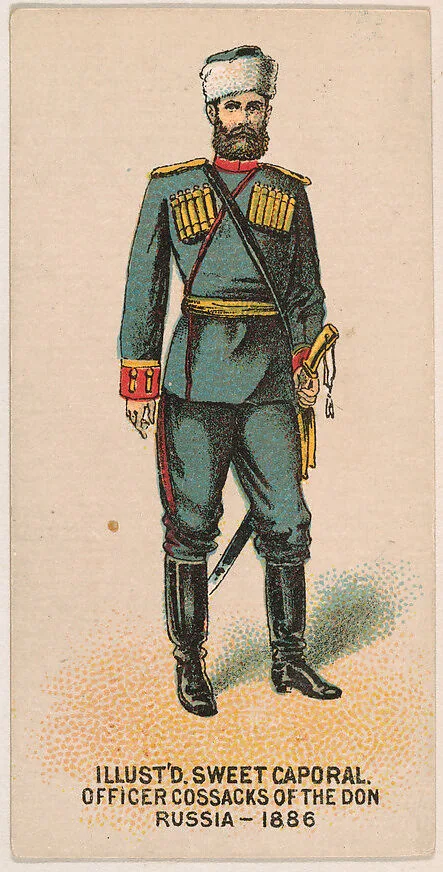 Officer Cossacks of the Don, Russia, 1886, from the Military Series (N224) issued by Kinney Tobacco Company to promote Sweet Caporal Cigarettes — Kinney Brothers Tobacco Company