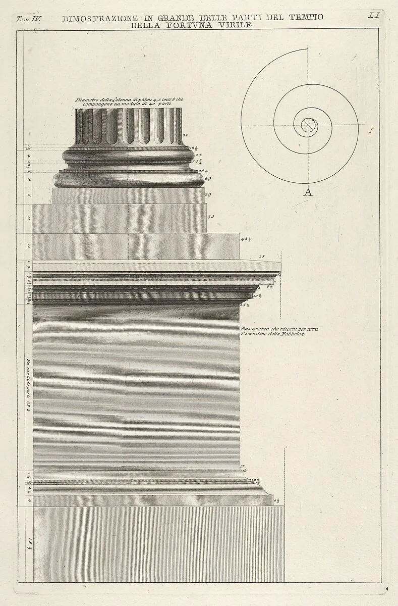 Section of column base from the Temple of Fortuna Virilis (Tempio della Fortuna Virile), from the series 'Le Antichità Romane' — Giovanni Battista Piranesi