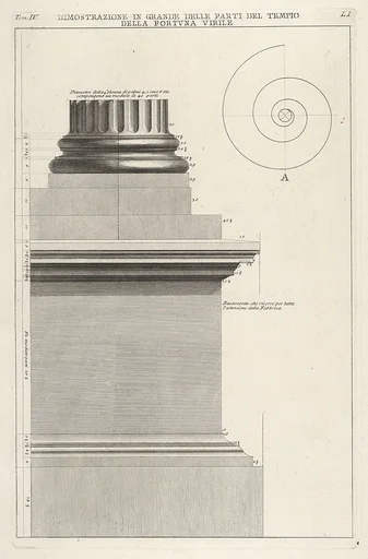 Section of column base from the Temple of Fortuna Virilis (Tempio della Fortuna Virile), from the series 'Le Antichità Romane'