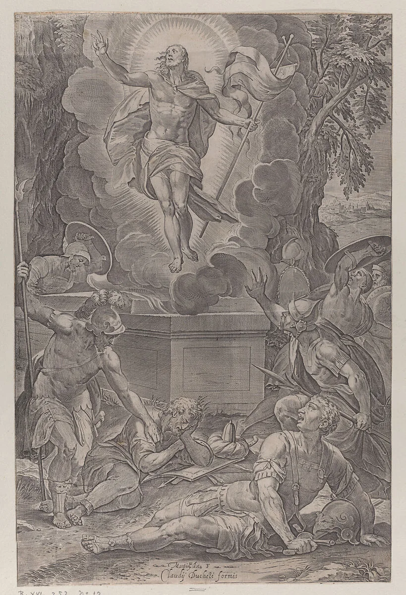 The Resurrection of Christ, with soldiers awakening before the tomb — Claudio Duchetti|Federico Zuccaro (Zuccari)|Martino Rota