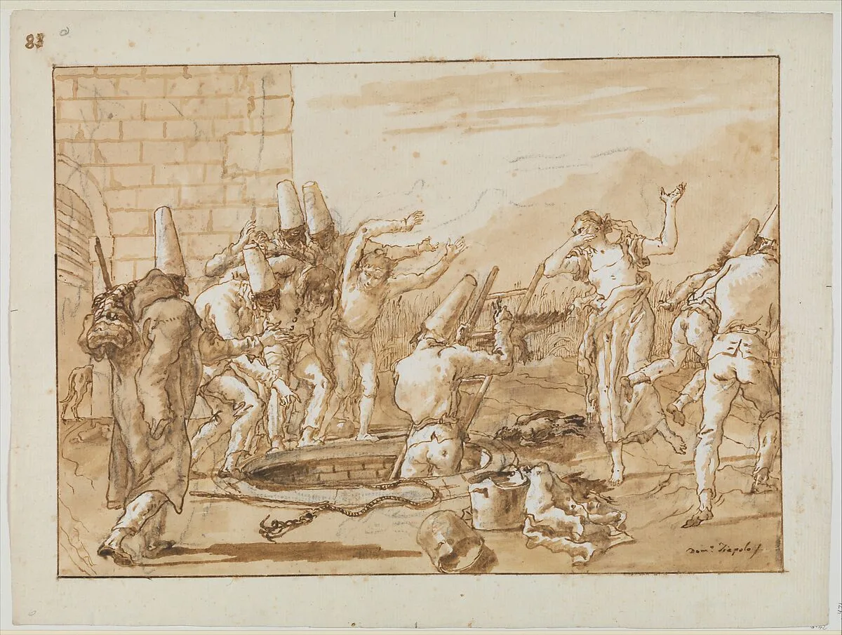 Punchinello Retrieving Dead Fowls from a Well — Giovanni Domenico Tiepolo