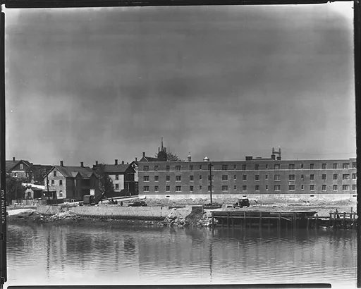 [Factory Building and Houses Across River, Bridgeport, Connecticut]