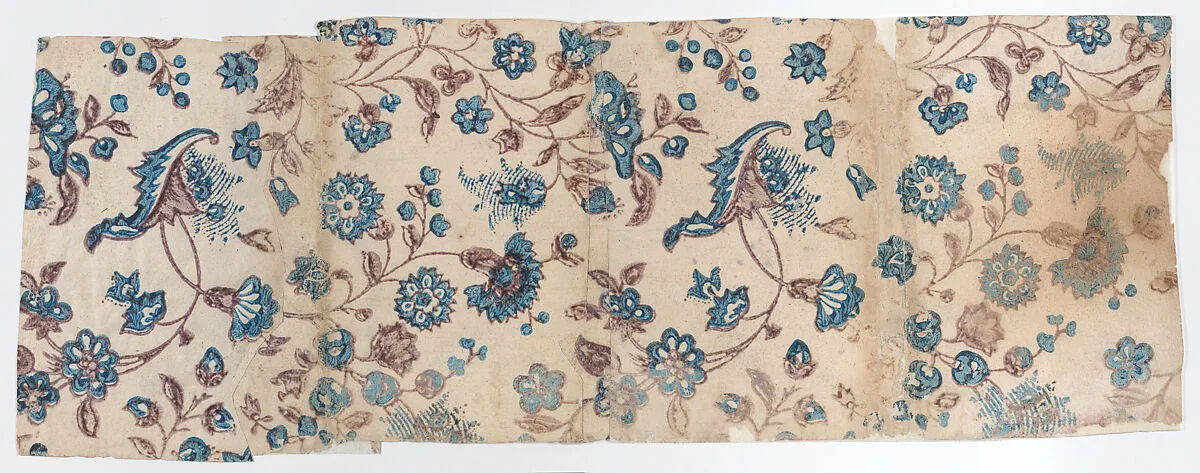 Four adjoined sheets with overall blue and purple floral pattern — Anonymous